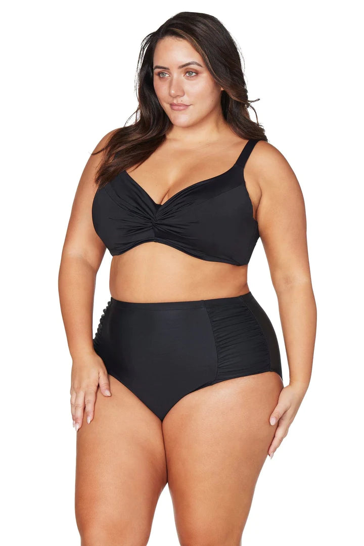 Hues Rouched High Waist Swim Bottom