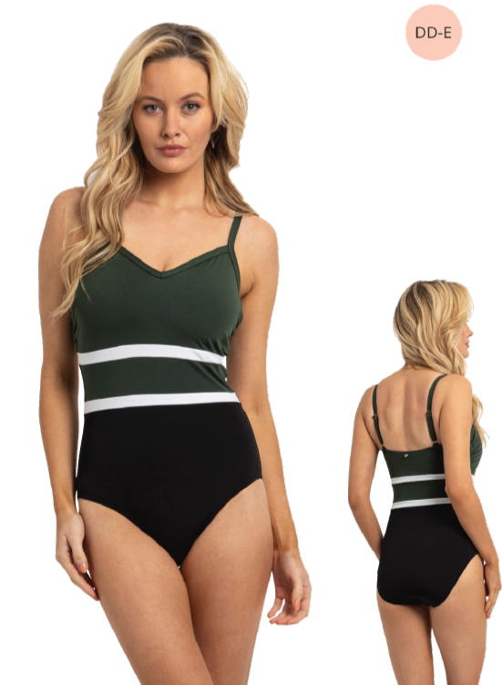 Pool Panelled DD/E Underwire One Piece - Forest