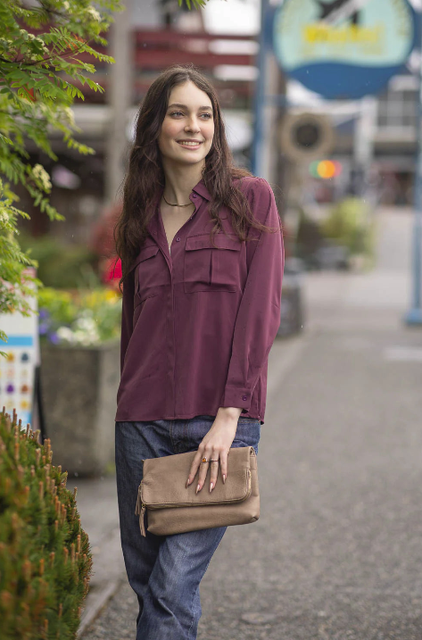 Collared Button Front Blouse with Pockets