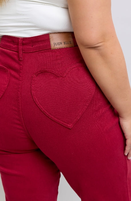 Judy Blue High Waist Straight Leg Jeans w/ Heart Shaped Back Pockets - Plus
