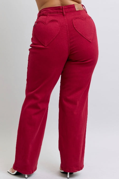Judy Blue High Waist Straight Leg Jeans w/ Heart Shaped Back Pockets - Plus