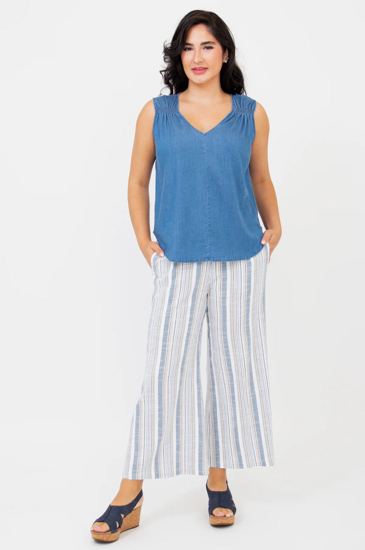 Landon Linen / Bamboo Capri - Sand Stripe