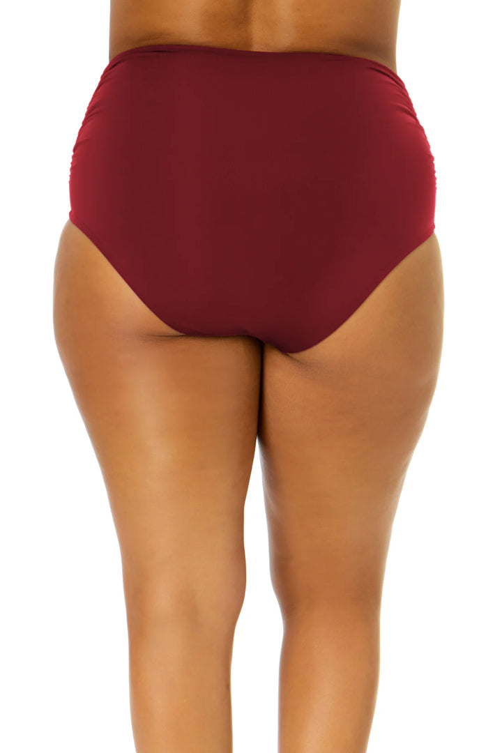 Convertible Hi Waist Shirred Bottom - Wine