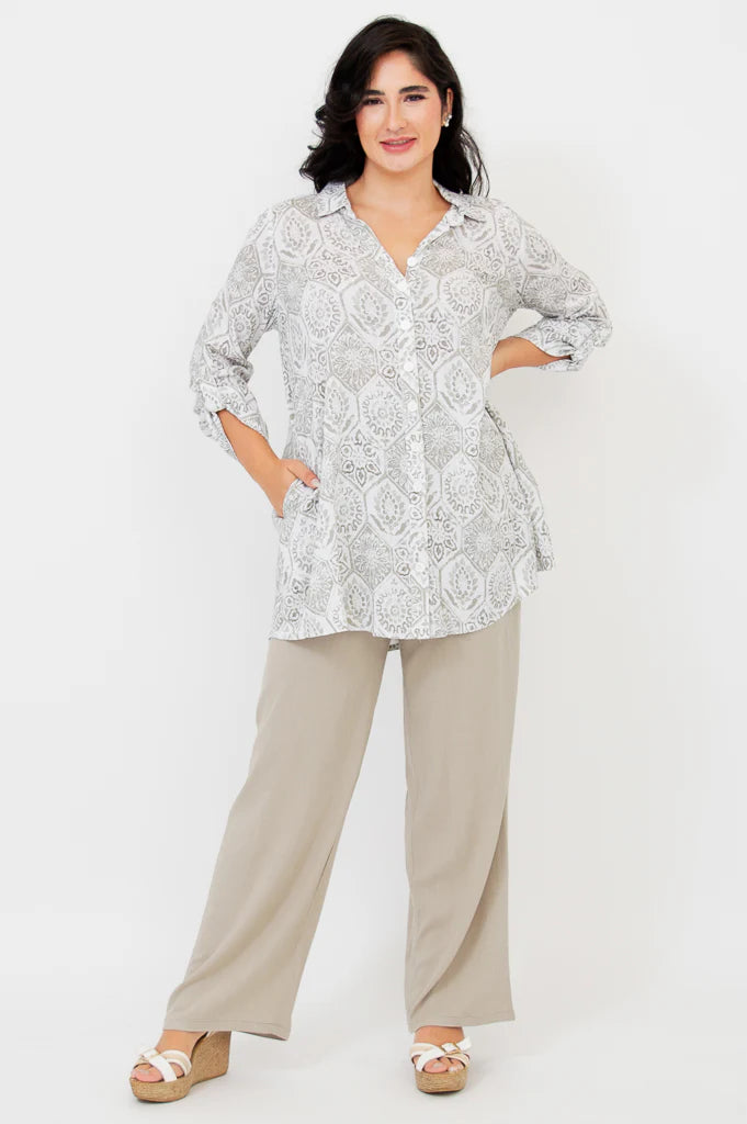 Celine Linen / Bamboo Blouse - Mosaic