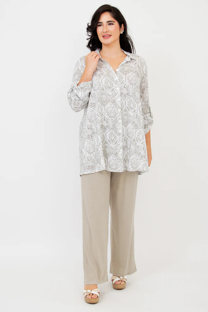 Celine Linen / Bamboo Blouse - Mosaic