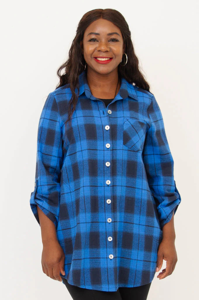 Celine Cotton Tunic - Neptune Plaid