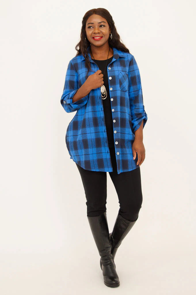 Celine Cotton Tunic - Neptune Plaid
