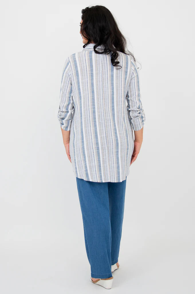 Celine Linen / Bamboo Blouse - Sand Stripe