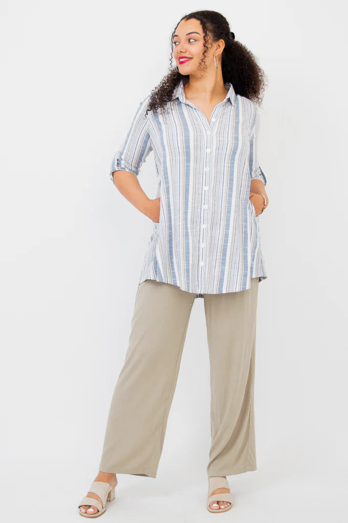 Celine Linen / Bamboo Blouse - Sand Stripe