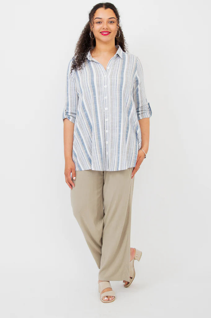 Celine Linen / Bamboo Blouse - Sand Stripe