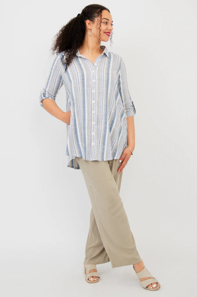 Celine Linen / Bamboo Blouse - Sand Stripe