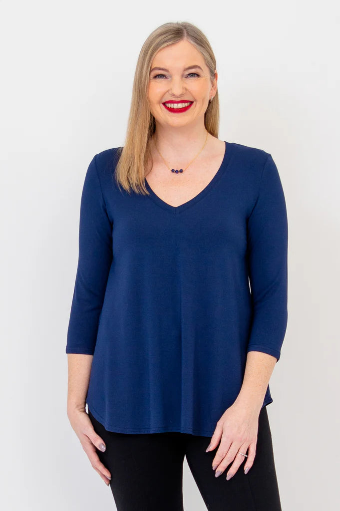 Jackie Bamboo 3/4 Sleeve Top - Indigo