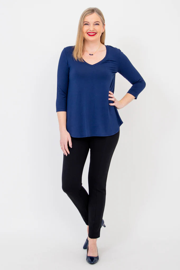Jackie Bamboo 3/4 Sleeve Top - Indigo
