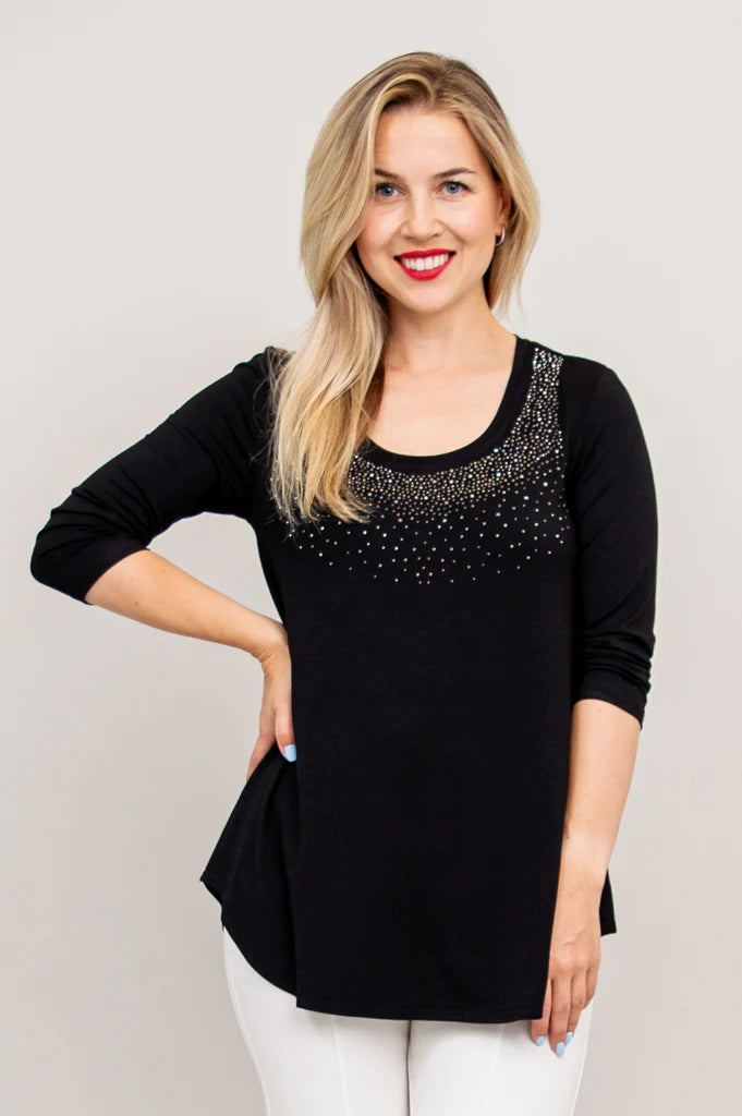 Jazz Bamboo 3/4 Sleeve Top - Black Diamond