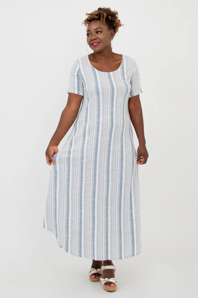 Martha Linen / Bamboo Dress - Sand Stripe