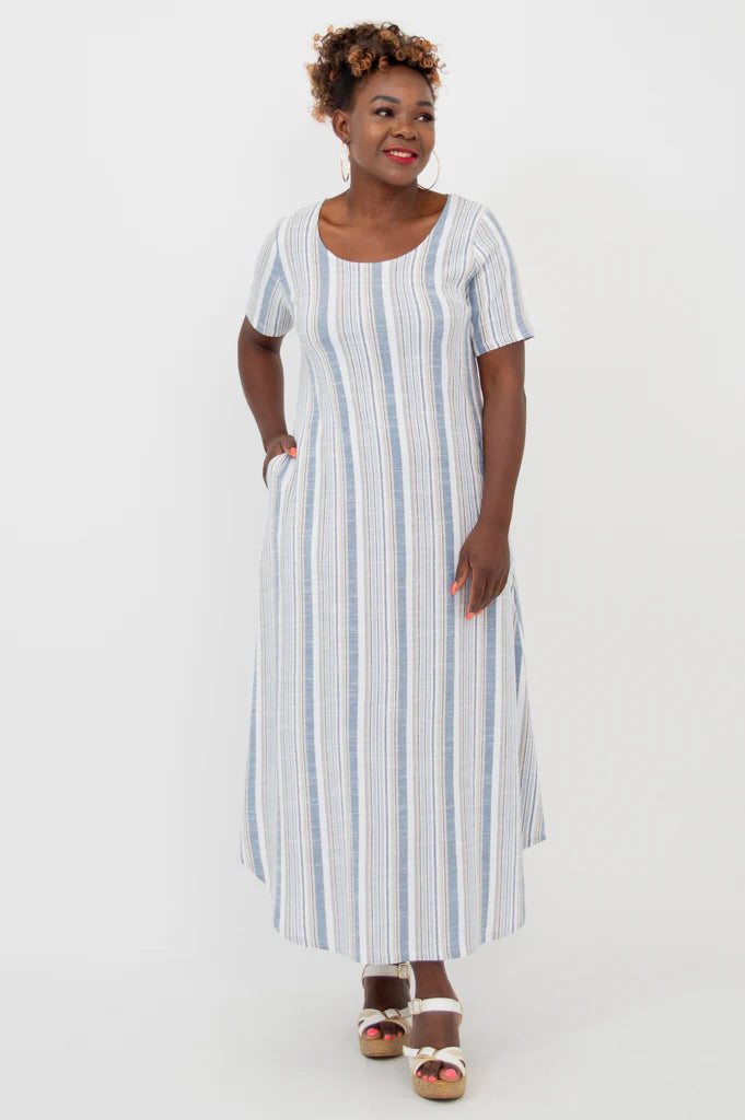 Martha Linen / Bamboo Dress - Sand Stripe
