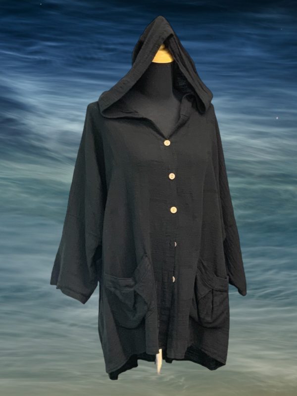 Woven Cotton Button Front Hoodie