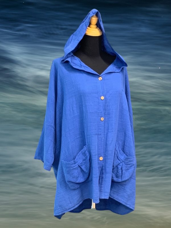 Woven Cotton Button Front Hoodie