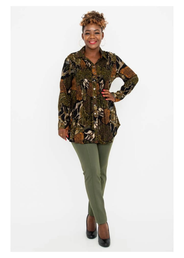 Cindy Long Sleeve Blouse - Elephant