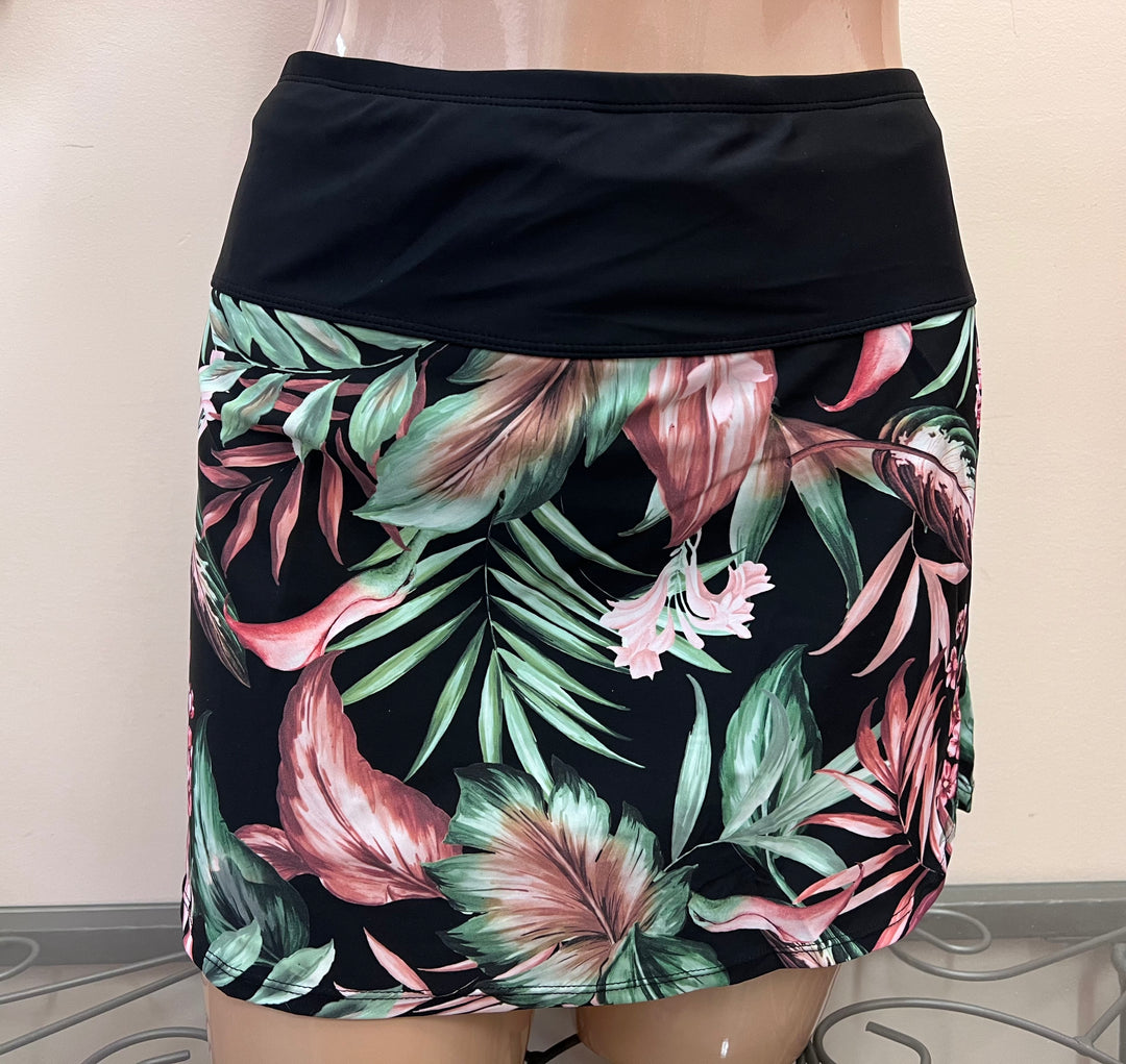 High Waist Swim Skirt With Slit - Black Lush