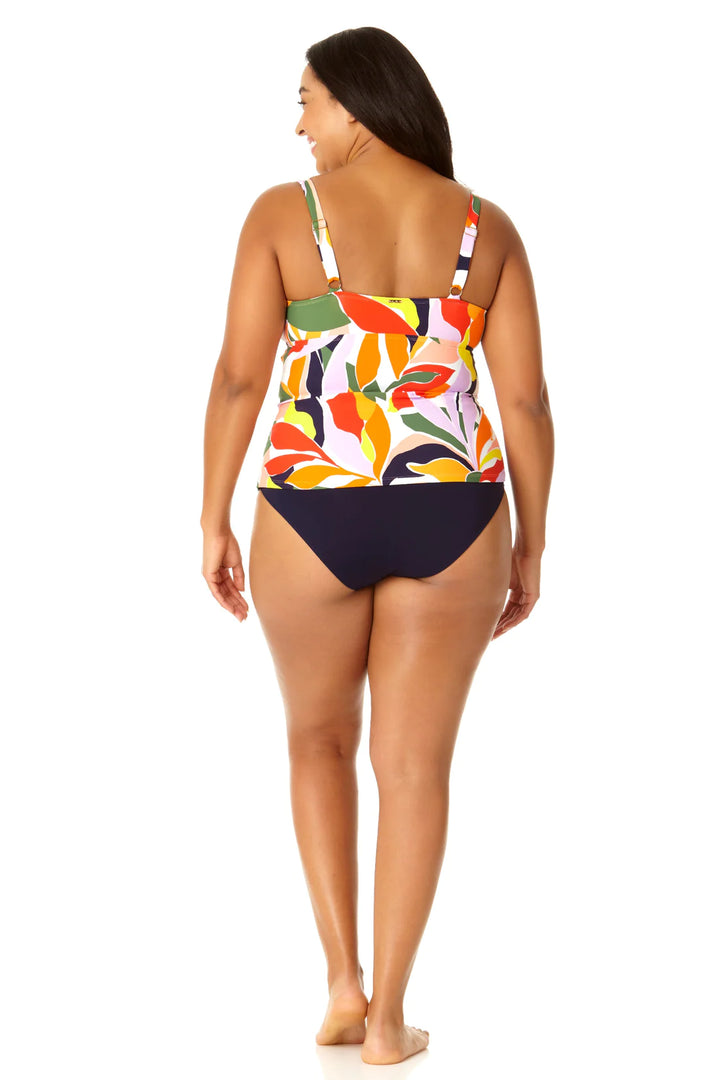 Twist Front Underwire Tankini Swim Top - Palm Party