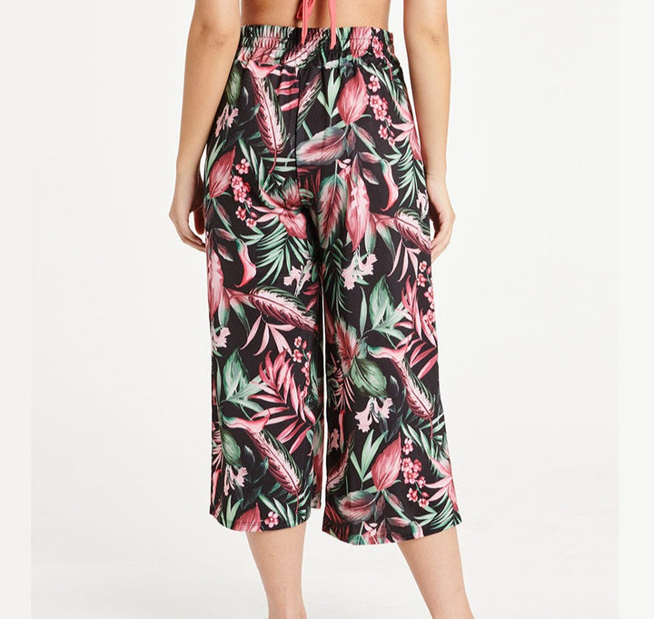 Cover Up Gaucho Pant With Sash - Black Lush - Size Large