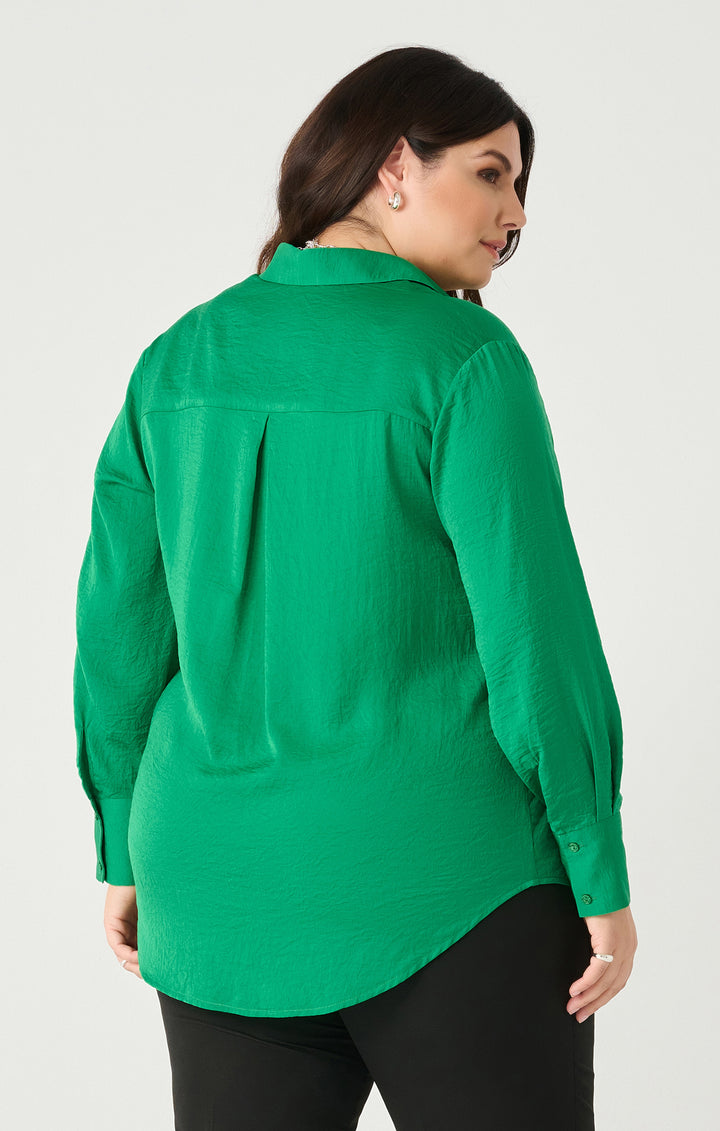Emerald Textured Button Front Blouse
