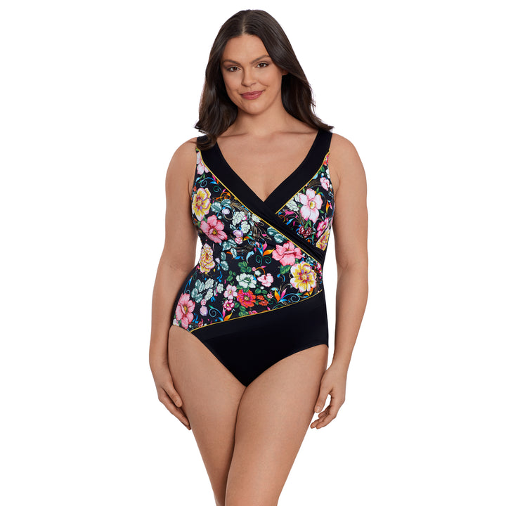 True Romance Shirred Surplice Long Torso One Piece Swimsuit