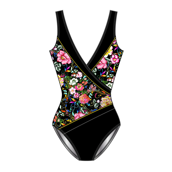 True Romance Shirred Surplice Long Torso One Piece Swimsuit