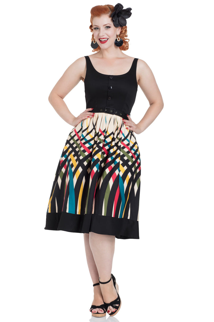 Jean Border Print Swing Dress With Pockets