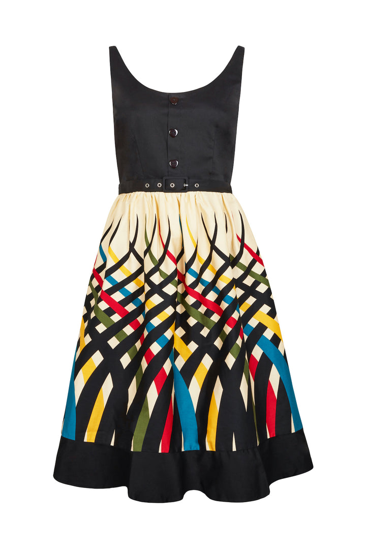 Jean Border Print Swing Dress With Pockets