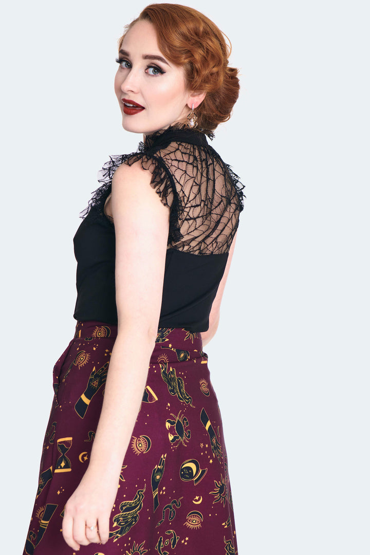 Web Lace Tie Collar Top