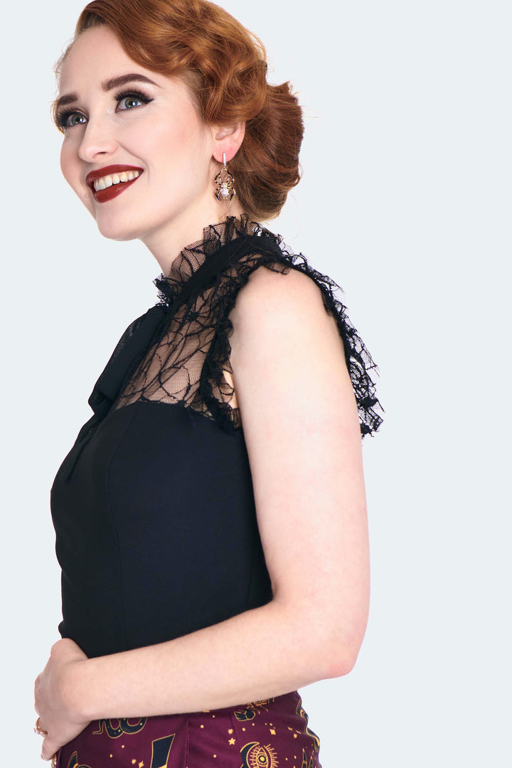 Web Lace Tie Collar Top