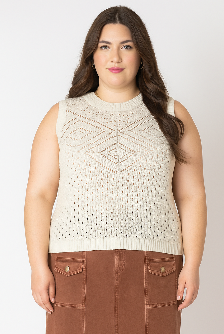 Dex Patterned Pointelle Sleeveless Sweater