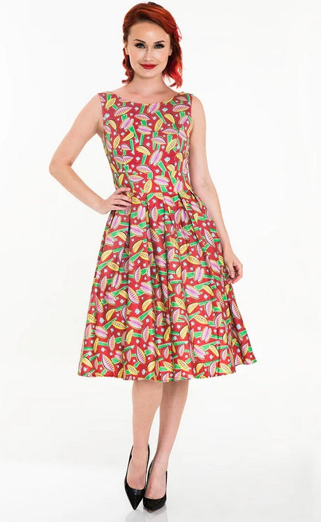 "Lily" Venus Fly Trap - Boat Neck Pleated Dress - Size Large