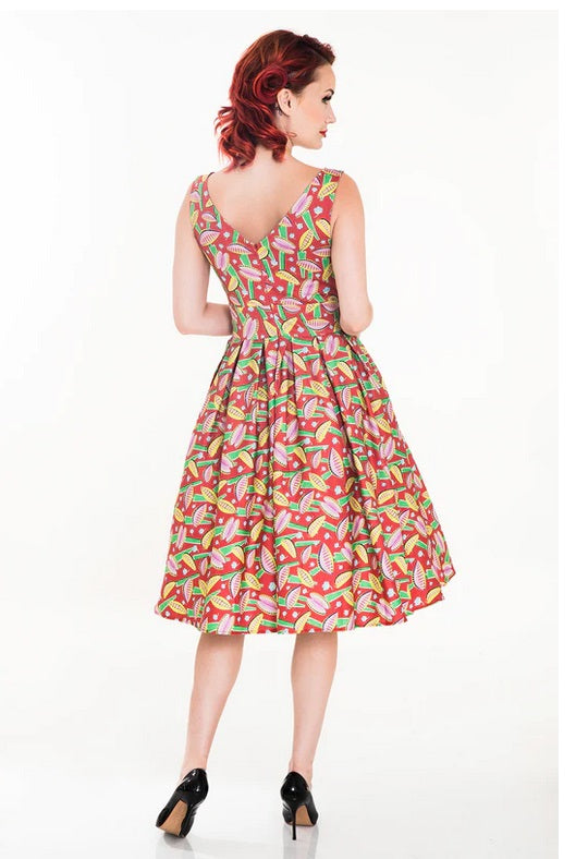 "Lily" Venus Fly Trap - Boat Neck Pleated Dress - Size Large