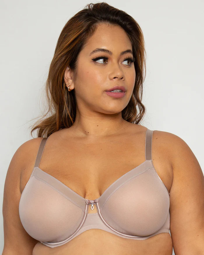 Sheer Mesh Full Coverage Unlined Underwire Bra - Bark