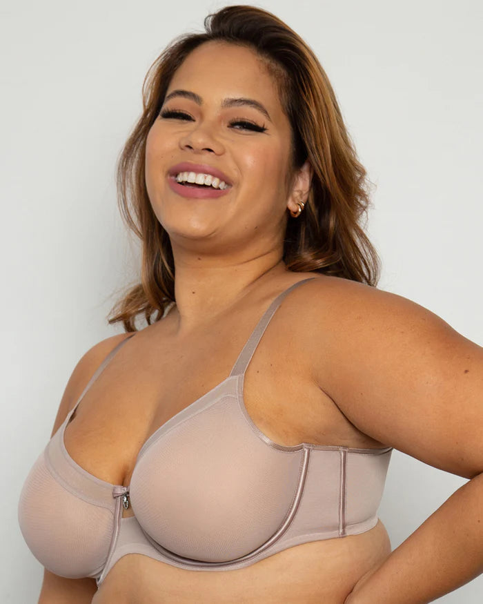 Sheer Mesh Full Coverage Unlined Underwire Bra - Bark