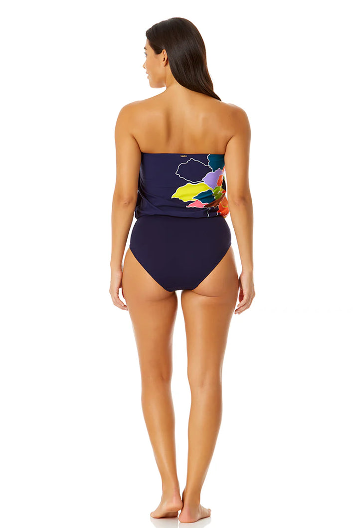 Strapless Blouson Keyhole One Piece Swimsuit