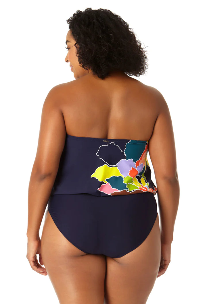 Strapless Blouson Keyhole One Piece Swimsuit