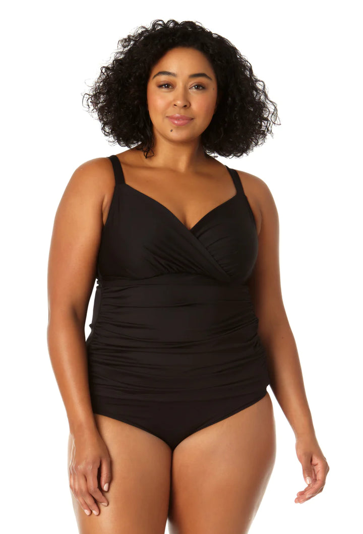 Underwire Surplice Tri Tankini - Black