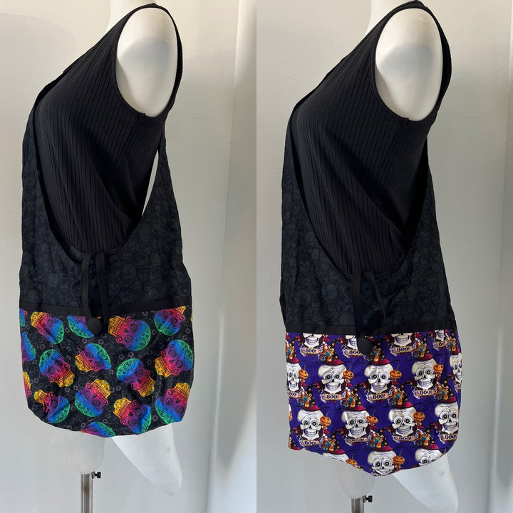 Skull Reversible Hobo Shoulder Bag