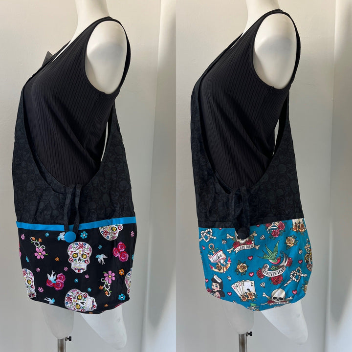 Skull Reversible Hobo Shoulder Bag