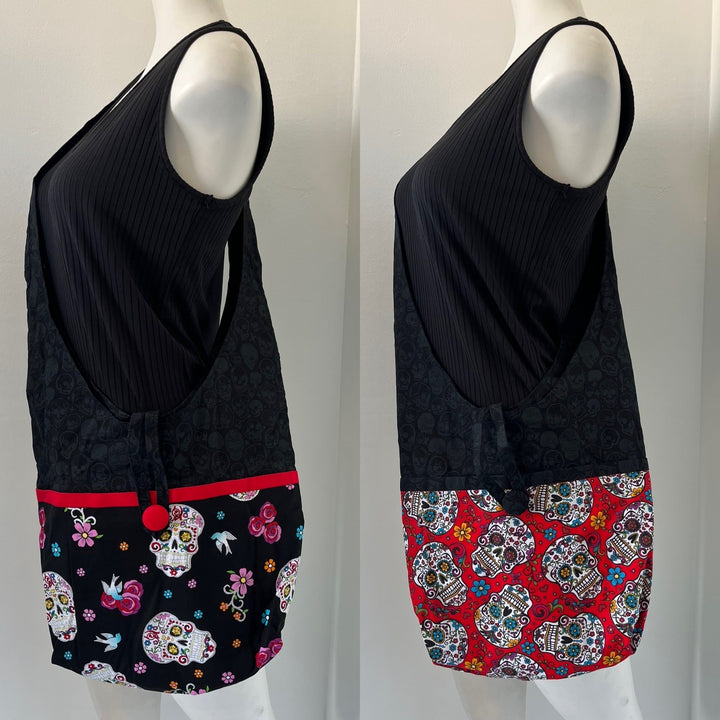 Skull Reversible Hobo Shoulder Bag