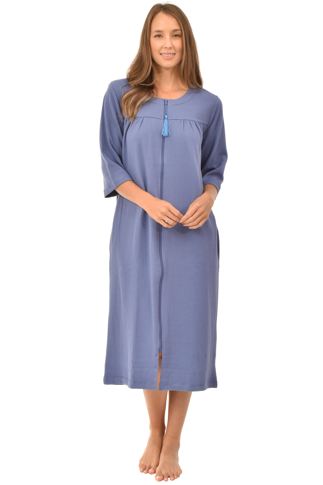 Mini Waffle 46" Zip Robe - Denim - Size Small