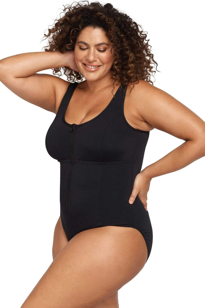 Natare Black Chlorine Resistant Fuseli Zip One Piece