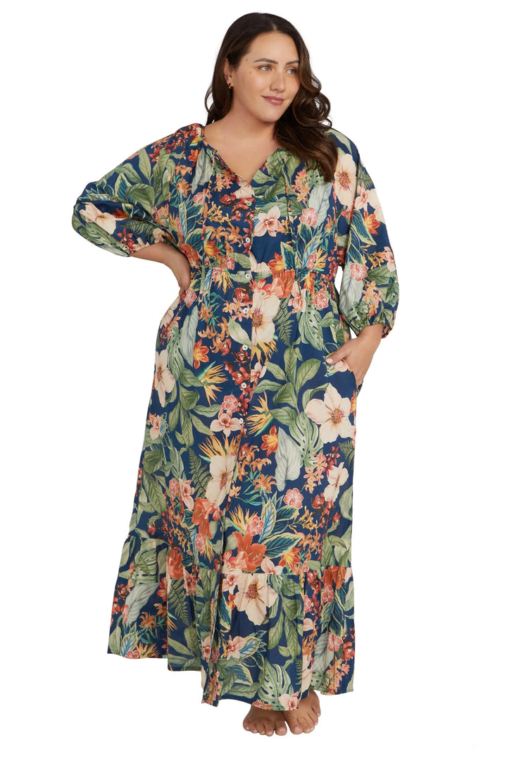 Into The Saltu Navy Elgar Maxi Beach Dress