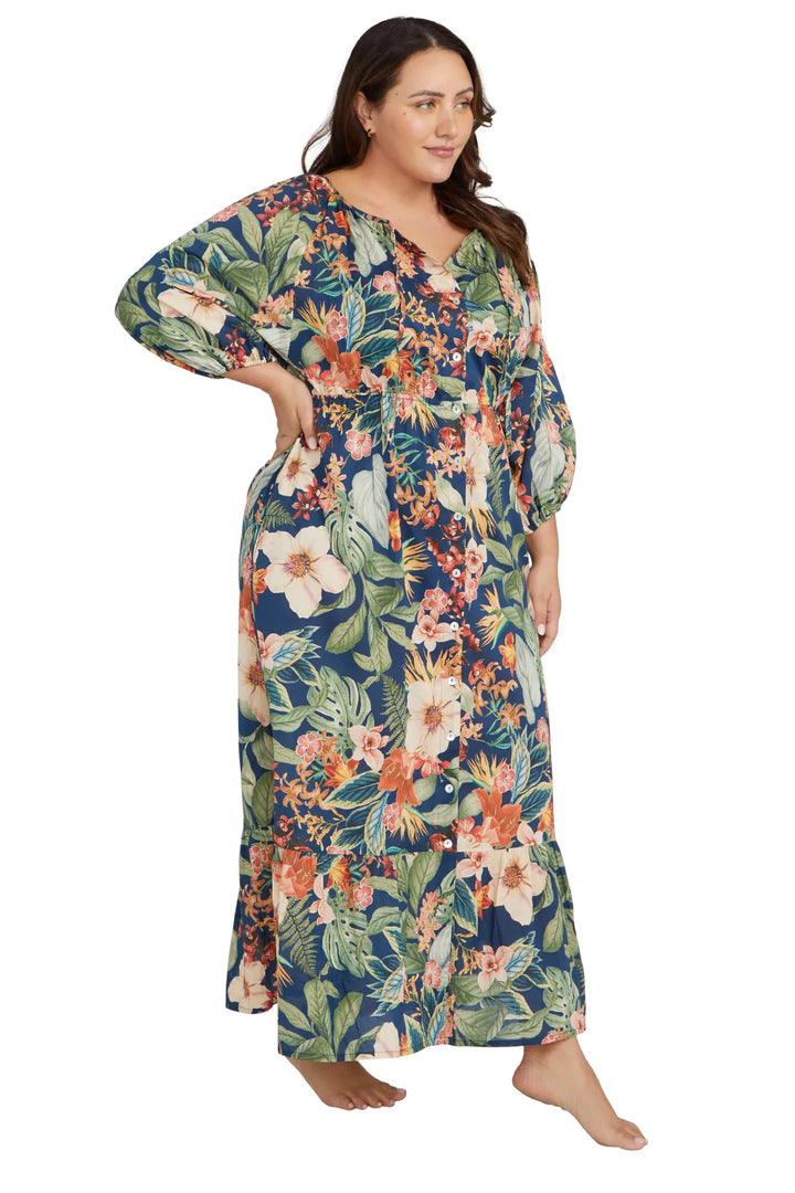 Into The Saltu Navy Elgar Maxi Beach Dress