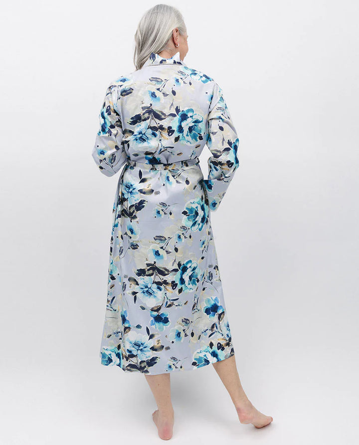 Maeve Lace Trim Grey Floral Print Long Robe