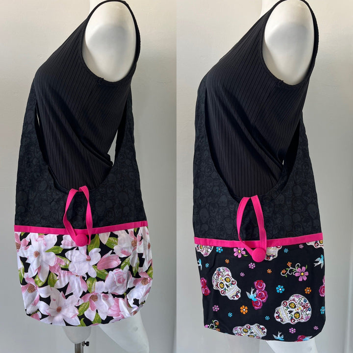 Skull Reversible Hobo Shoulder Bag